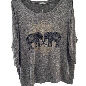 Charlotte Russe Elephant Print Long Sleeve Top Boho Gray Pullover Size L